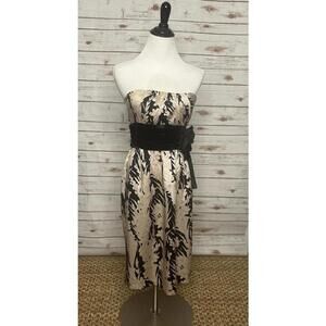 Tracy Reese black/cream floral classic whimisigoth strapless silk dress Size 4